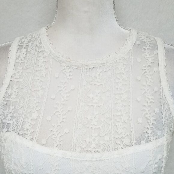 LUNA Cream Illusion Lace Crochet Sunflower Sleeveless Dress Small - Picture 4 of 14